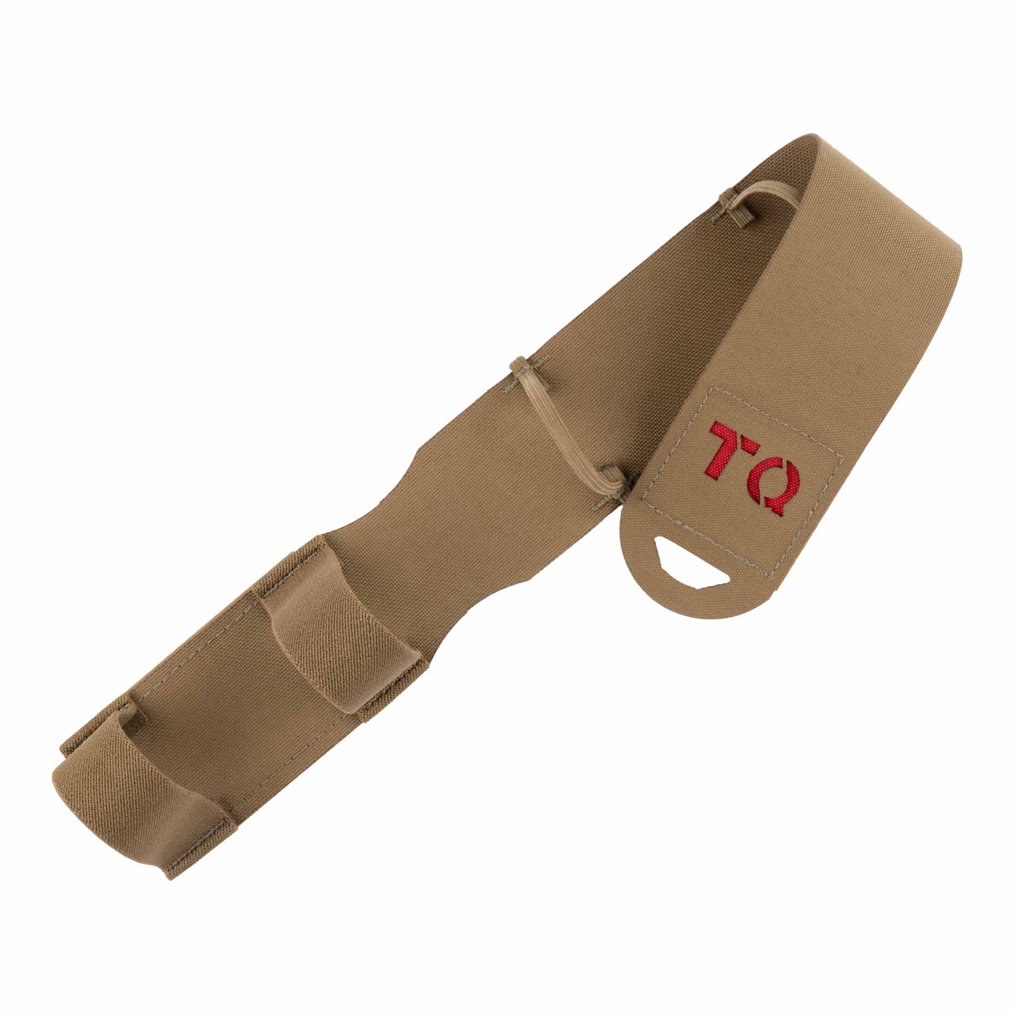 Brown tourniquet holder with 'TQ' logo on a white background