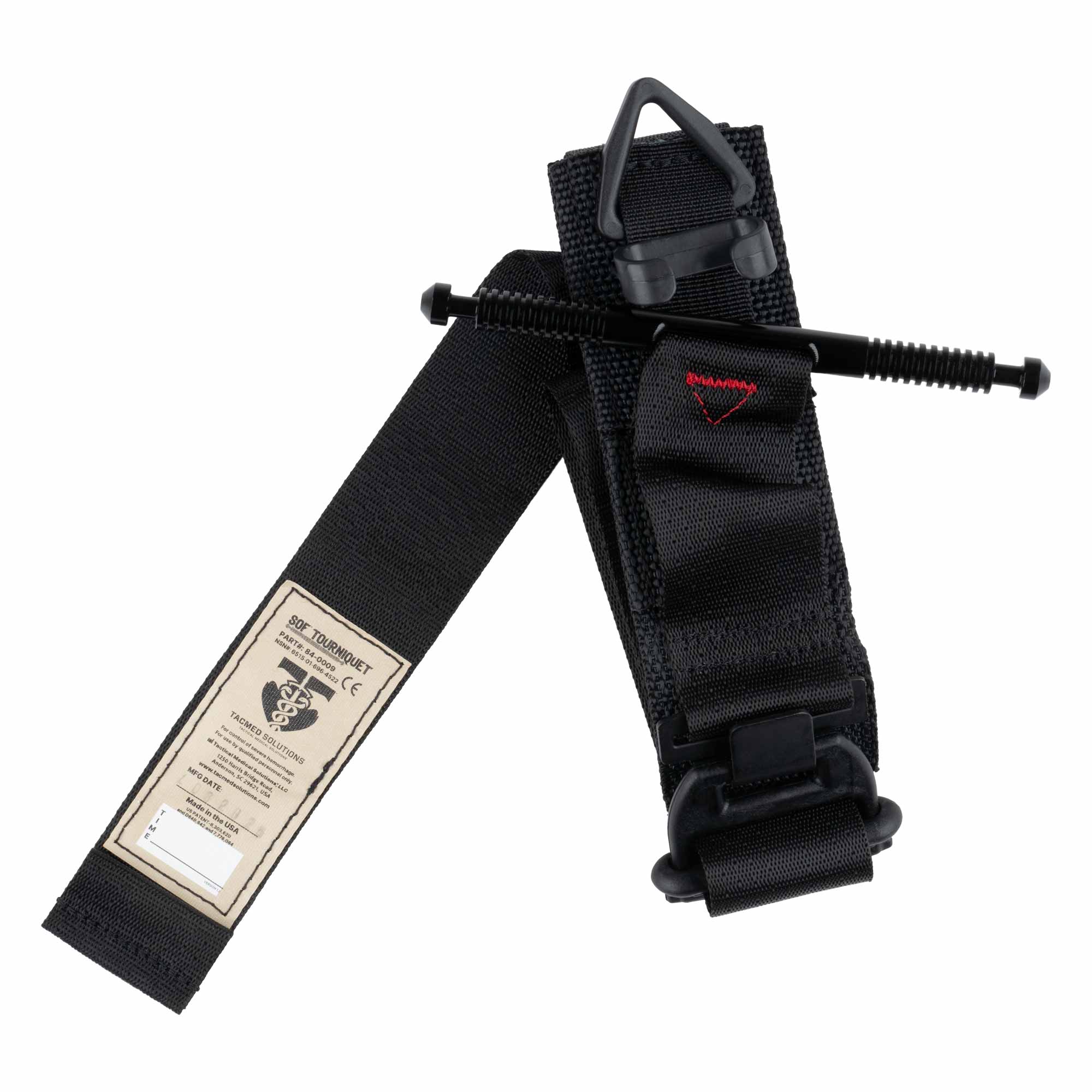 Black tourniquet with a strap and visible brand logo on a white background
